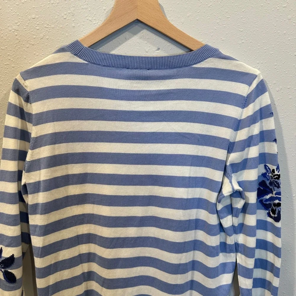 Talbots‎ Sweater Women S Blue Striped Floral 3/4 Sleeve Cotton Blend Preppy NWT